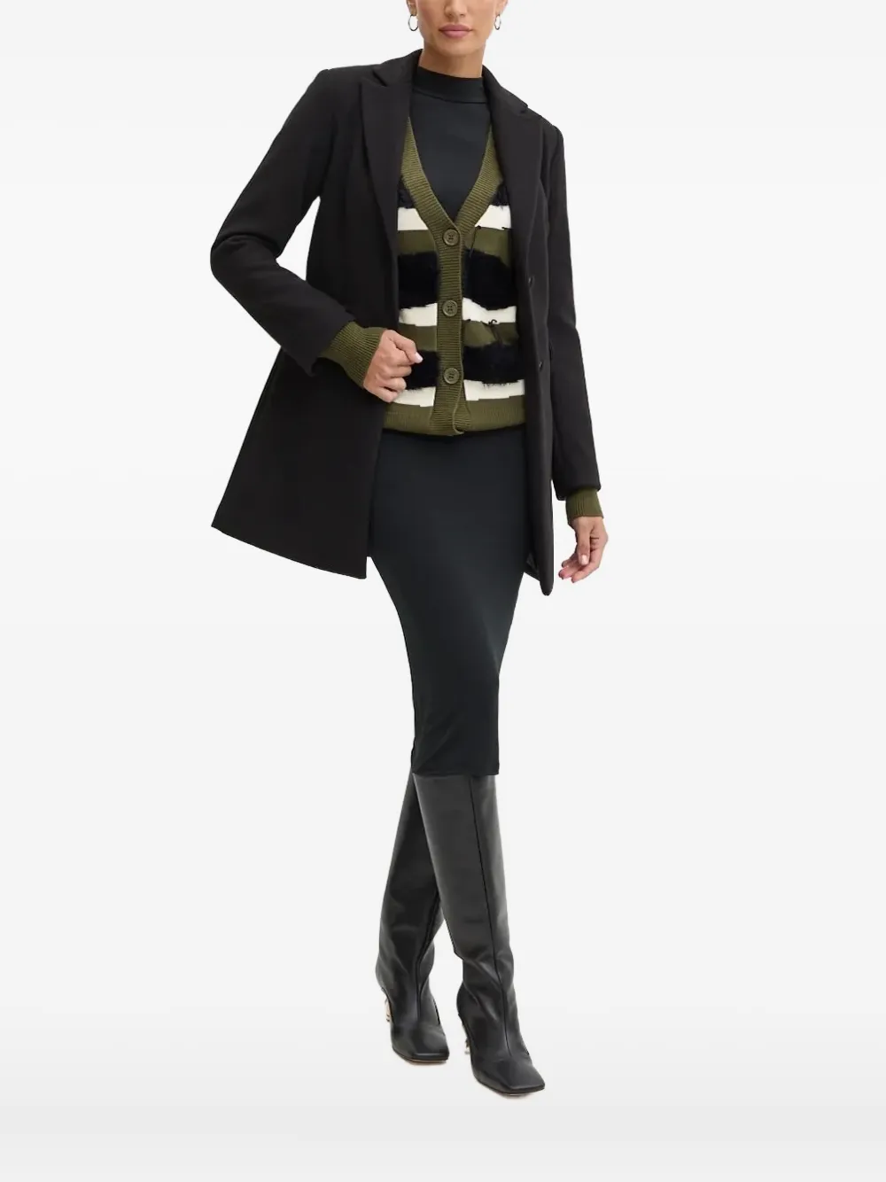 Silvian Heach Striped Fur-trimmed Cardigan In Green