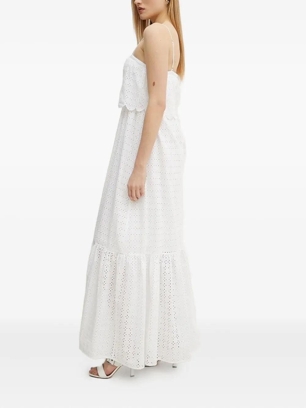 Silvian Heach Eyelet-embroidered Tiered Maxi Dress In White