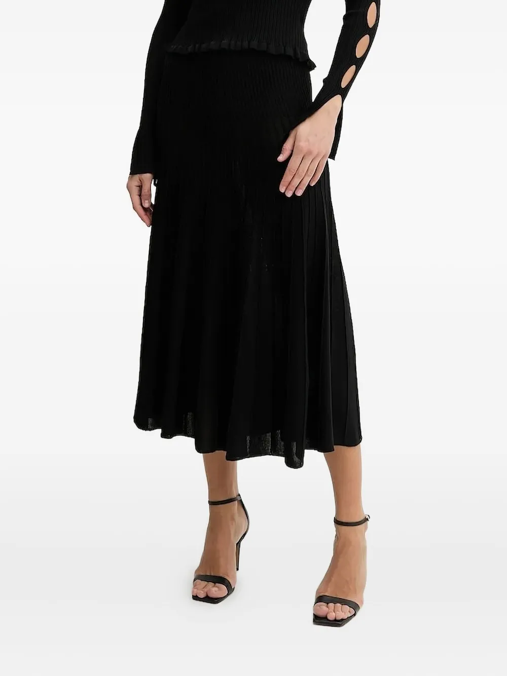Silvian Heach Ribbed Midi Skirt In Black
