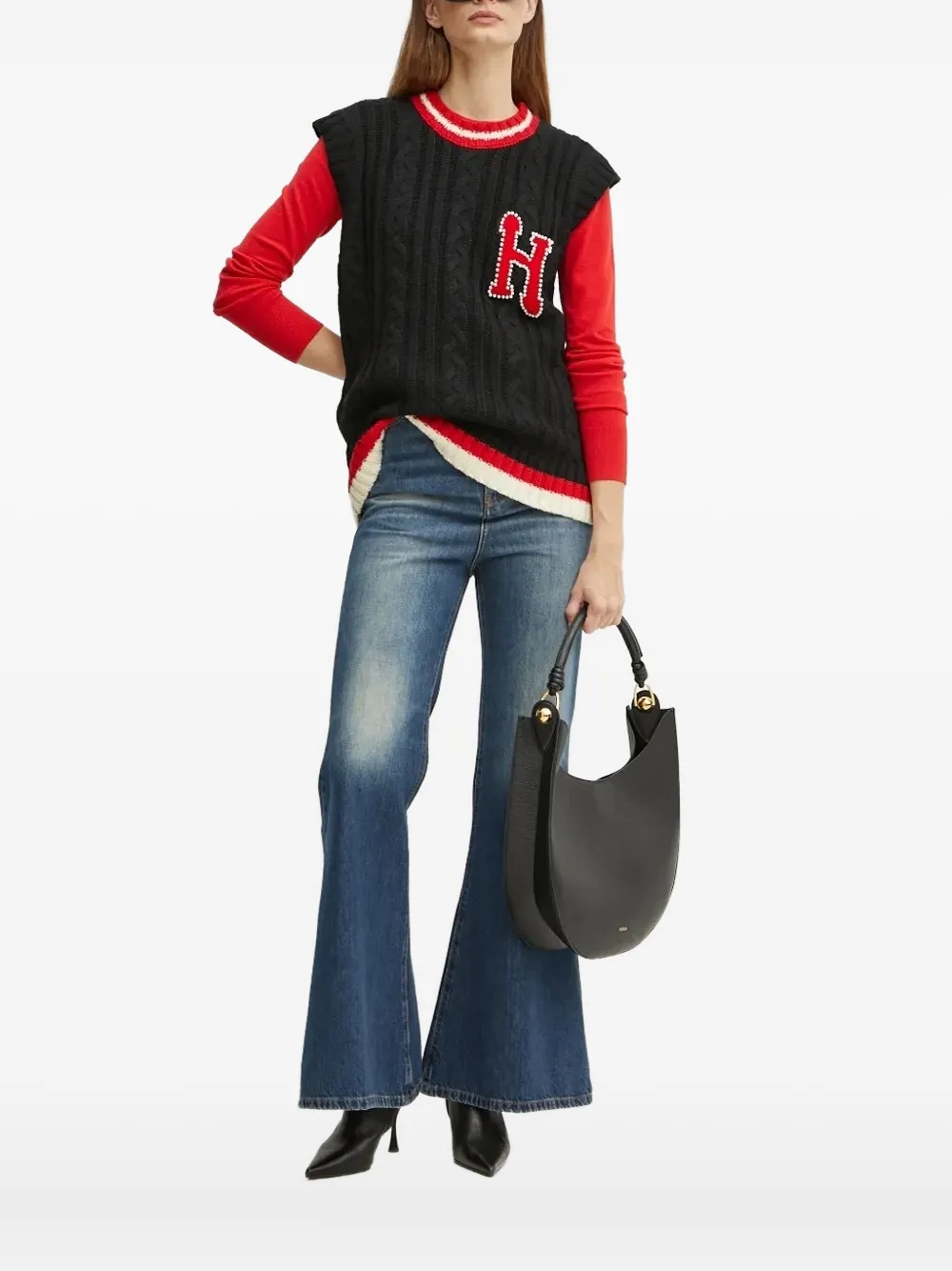 Silvian Heach Cable-knit Sweater Vest In Black