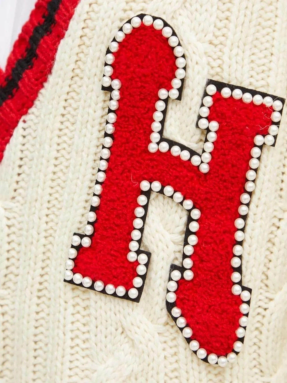 Silvian Heach Kabelgebreide trui verfraaid met parels Beige