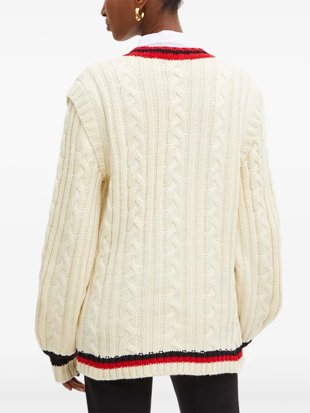 Silvian Heach Kabelgebreide trui verfraaid met parels Beige