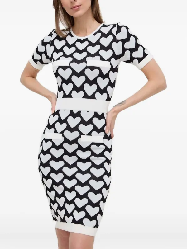 heart print mini dress Heart Print Tie Shoulder A-Line Mini Dress Gray/white / M