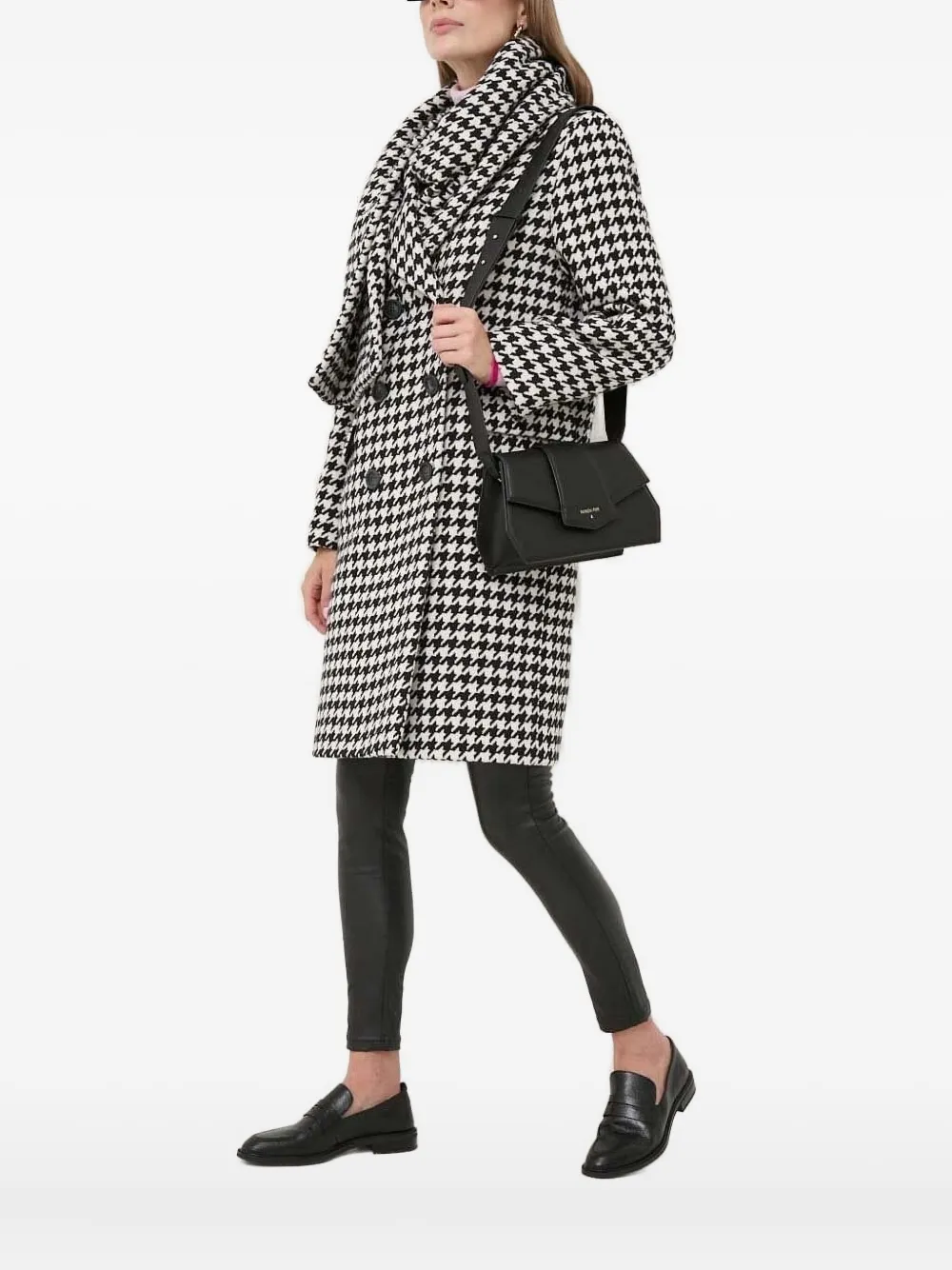 Silvian Heach Houndstooth Double-breasted Coat In Black