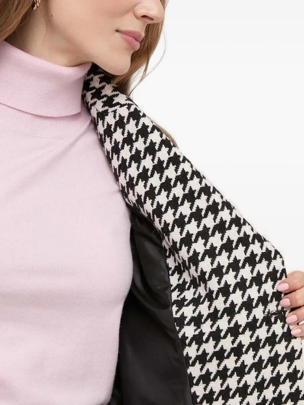 Silvian Heach Houndstooth Double-breasted Coat In Black