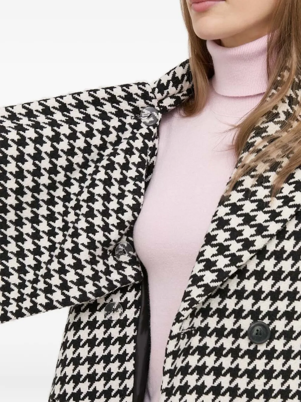 Silvian Heach Houndstooth Double-breasted Coat In Black