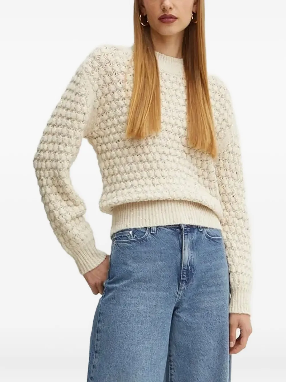 Silvian Heach Textured Crew-neck Sweater In White