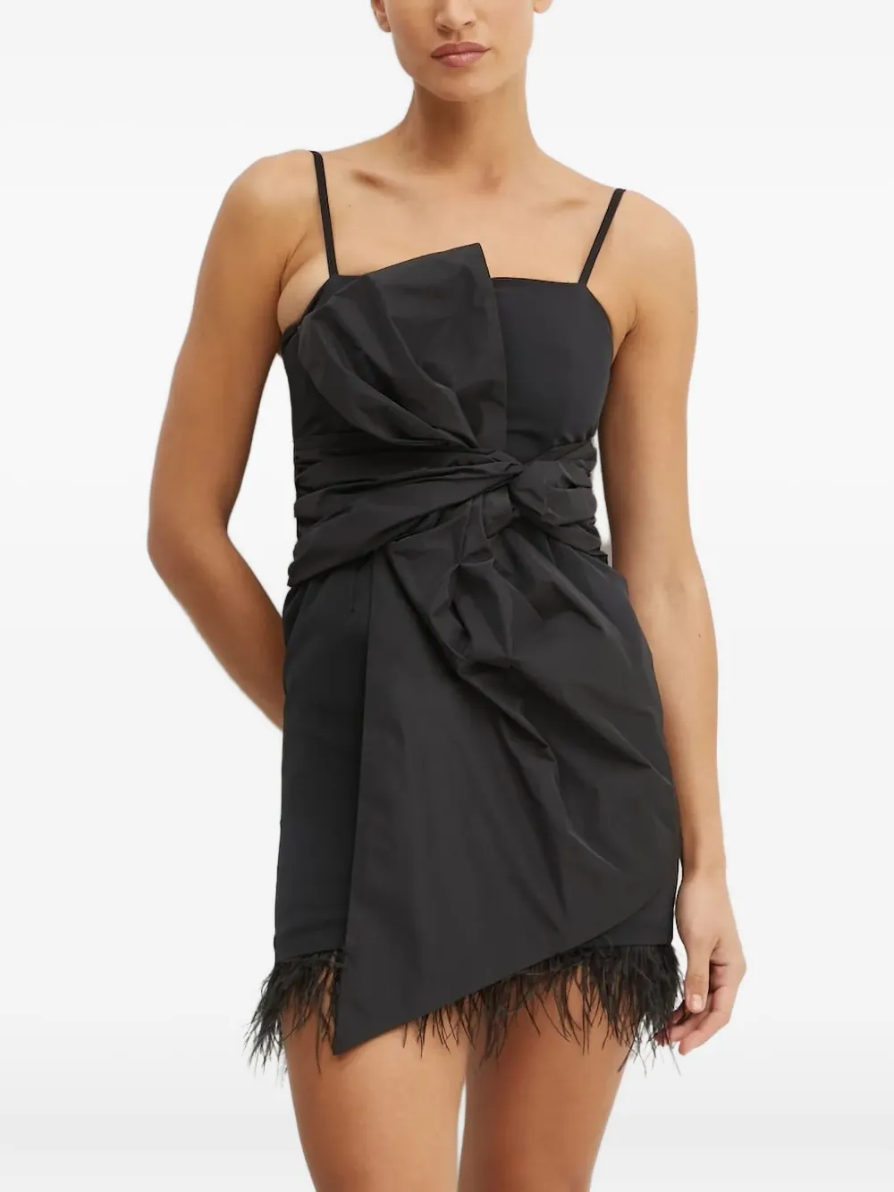 Silvian Heach bow-detail feather-trimmed mini dress Zwart
