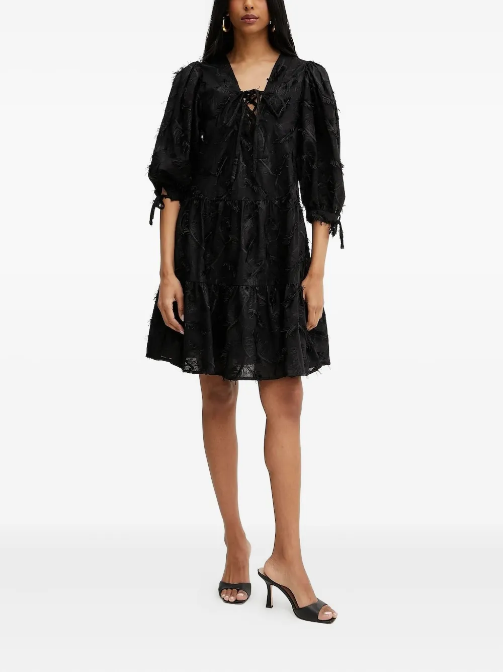 Silvian Heach lace-up tiered mini dress Zwart