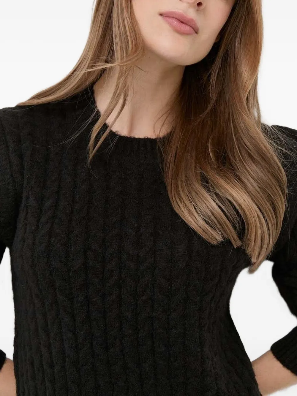 Silvian Heach Cable-knit Ruffled Sweater In Black