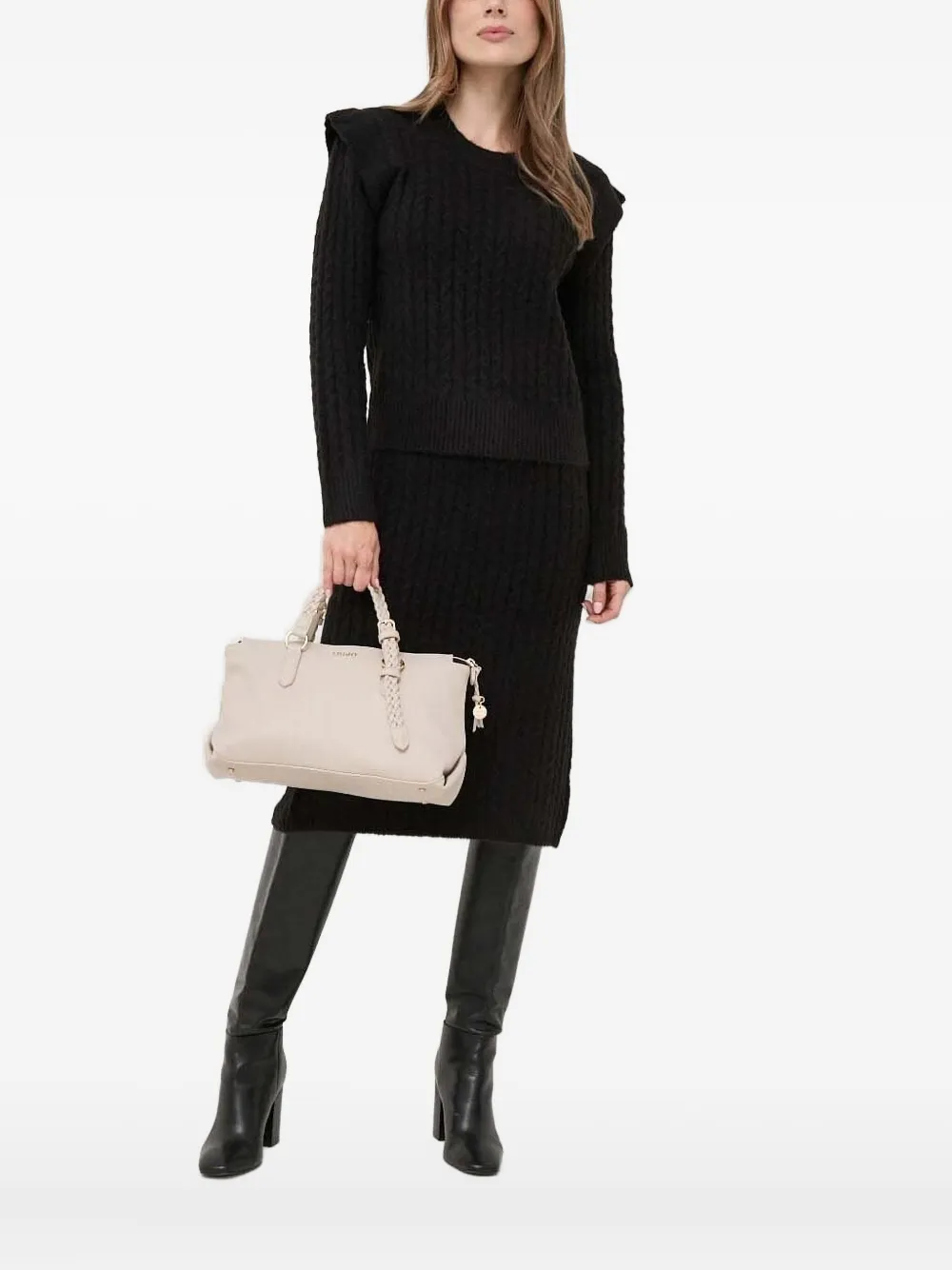 Silvian Heach Cable-knit Ruffled Sweater In Black