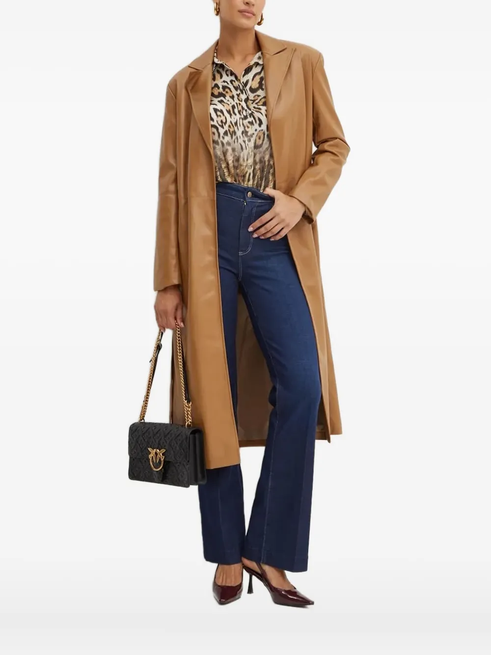 Silvian Heach Belted Lapels Coat In Burgundy