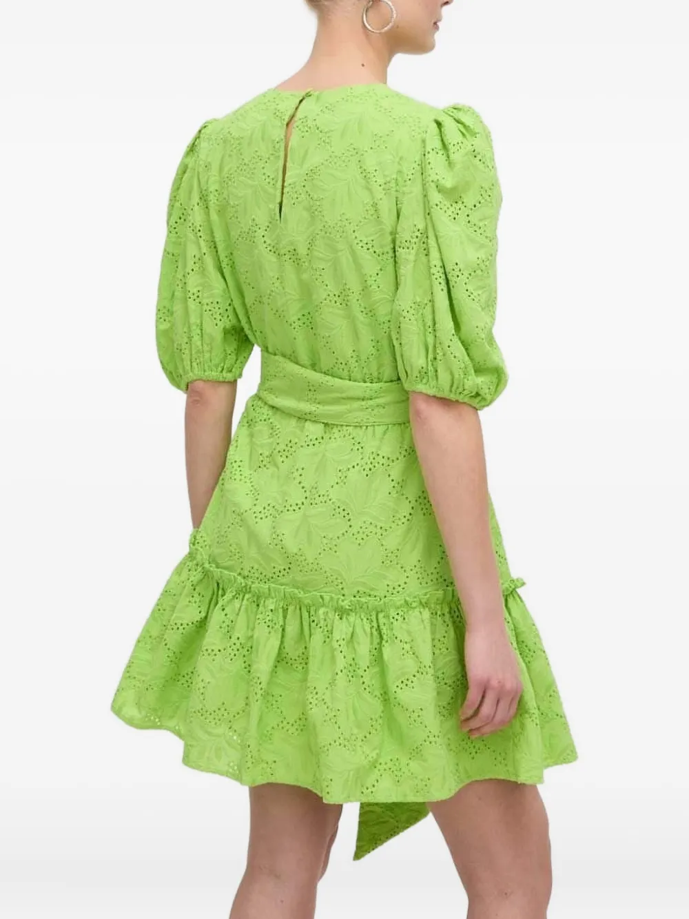 Silvian Heach Eyelet Puff-sleeve Mini Dress In Green