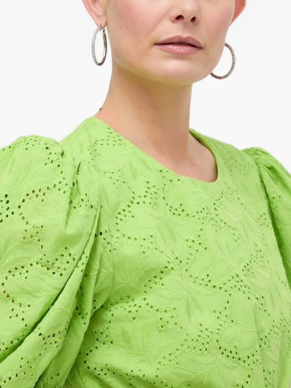 Silvian Heach Eyelet Puff-sleeve Mini Dress In Green
