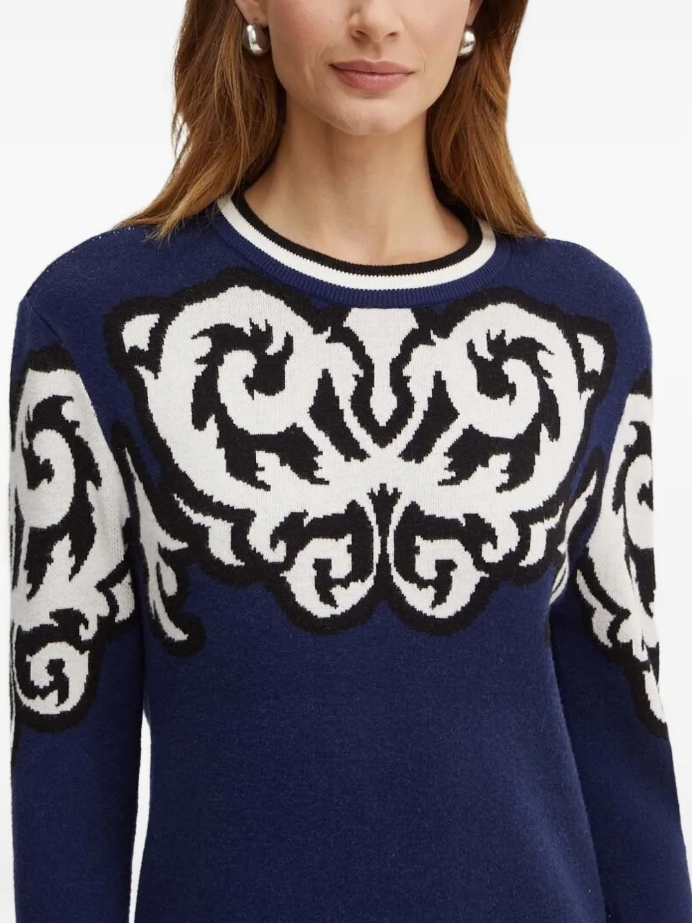Silvian Heach Damask-embellishment Mini Dress In Blue