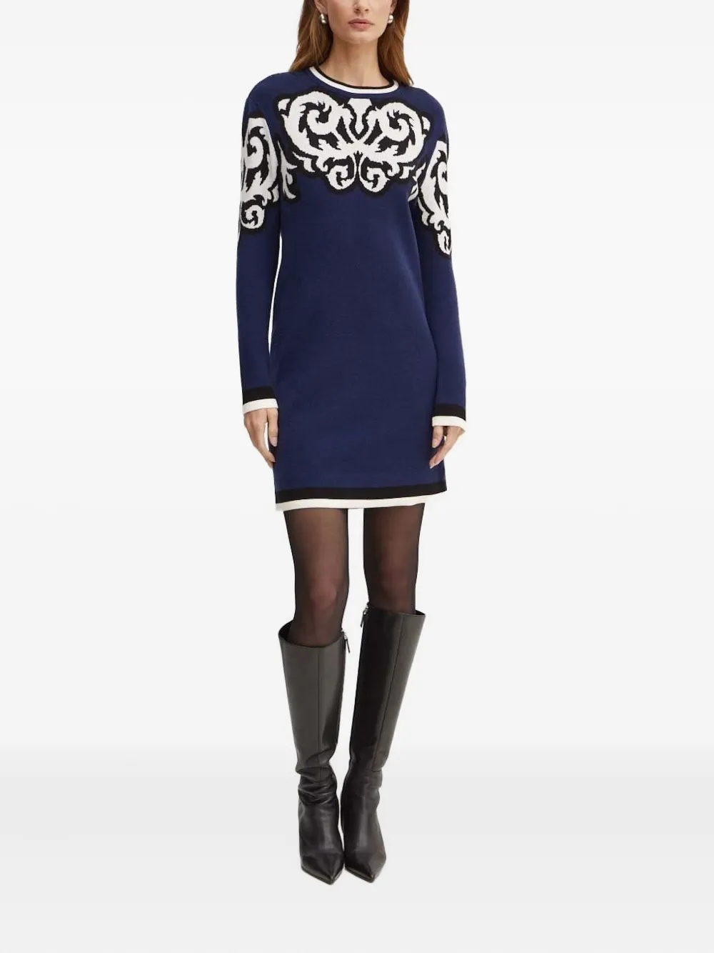 Silvian Heach Damask-embellishment Mini Dress In Blue