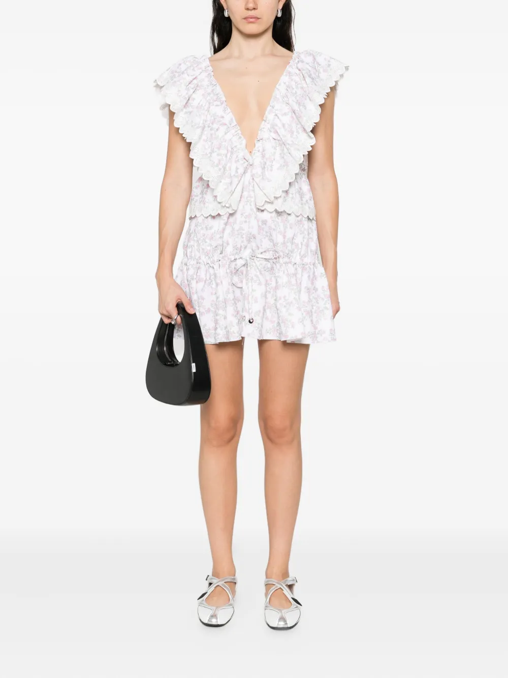 Coperni floral-print ruffled dress Wit