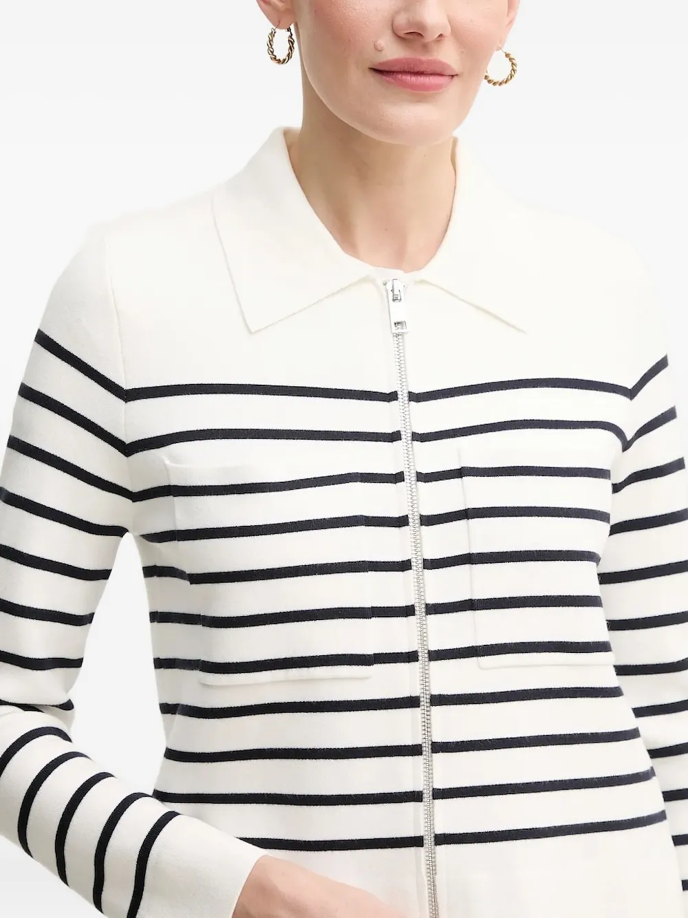 Pedro Del Hierro Striped Zip-up Cardigan In White