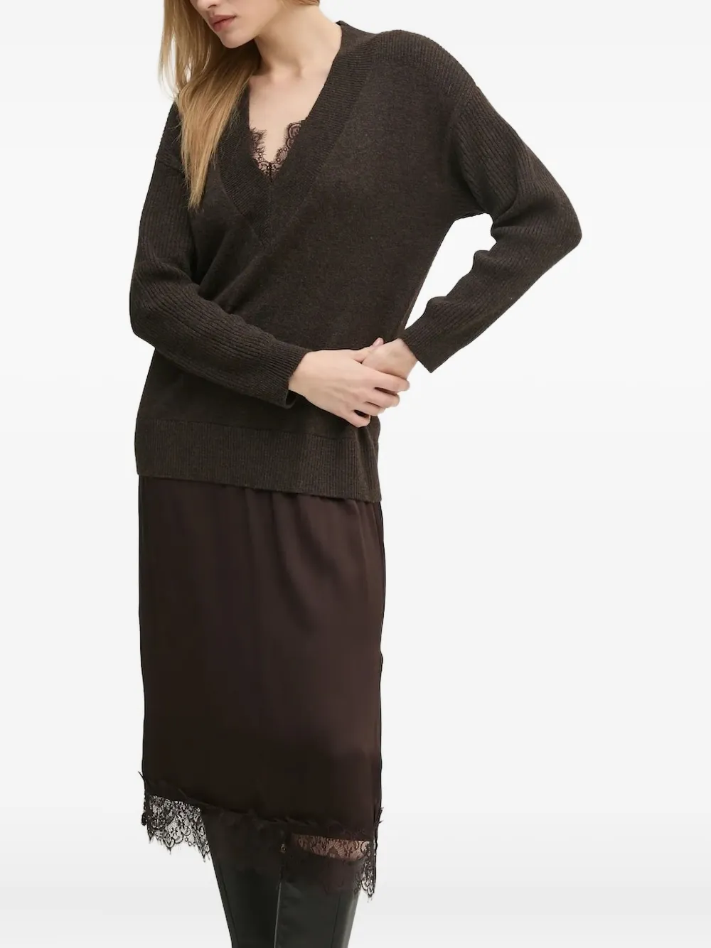 Pedro Del Hierro Lace-trimmed Knit Dress In Black