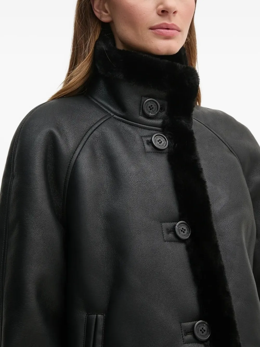 Pedro Del Hierro Faux-fur Trimmed Coat In Black
