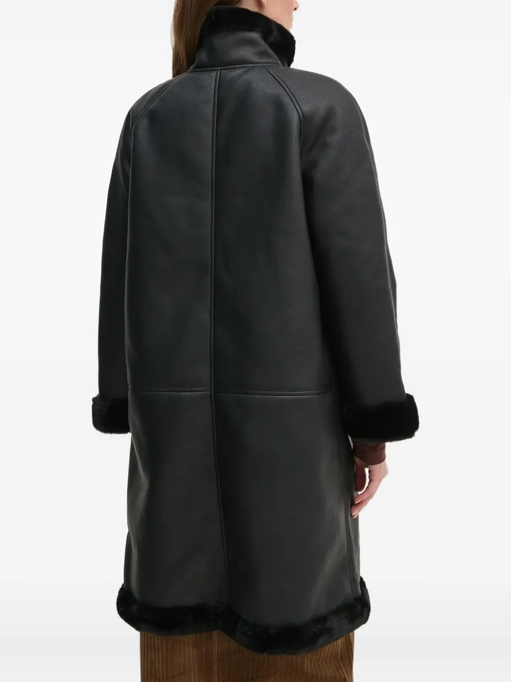 Pedro Del Hierro Faux-fur Trimmed Coat In Black