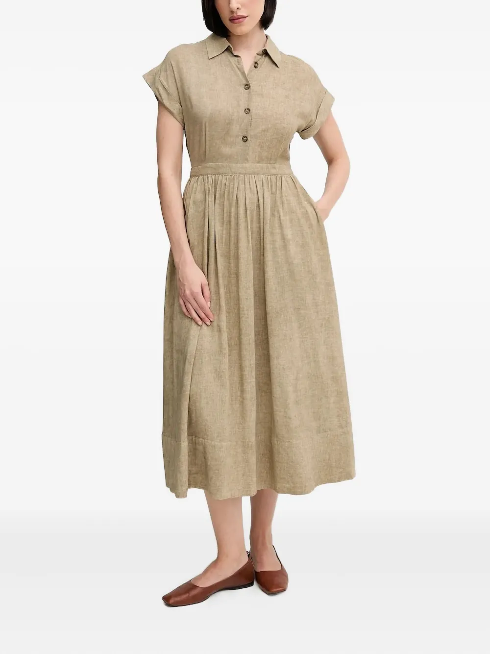 Pedro Del Hierro Blousejurk met gesmockte taille Beige