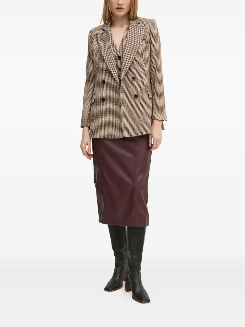 Pedro Del Hierro Houndstooth Double-breasted Jacket In Brown
