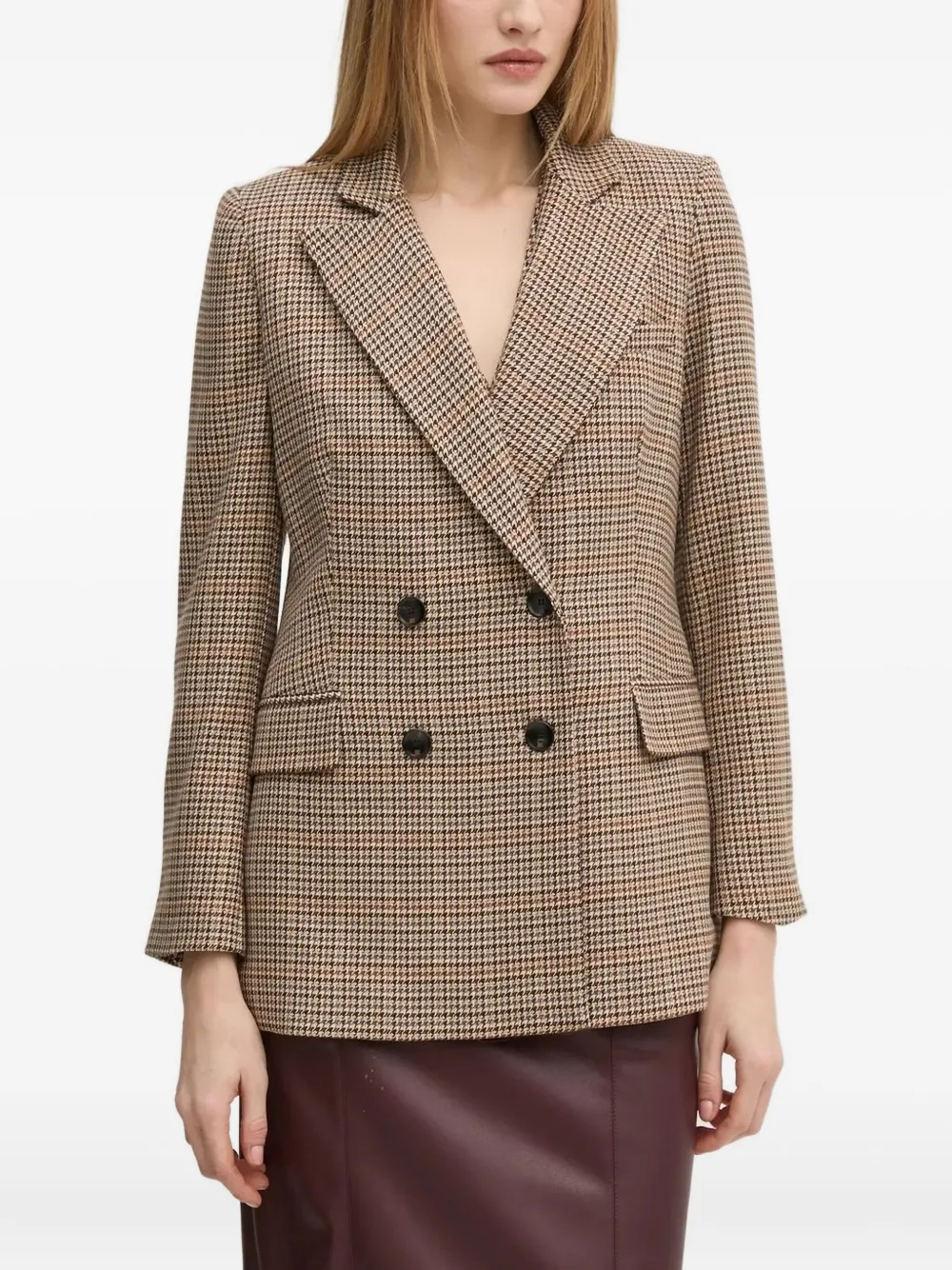 Pedro Del Hierro Houndstooth Double-breasted Jacket In Brown