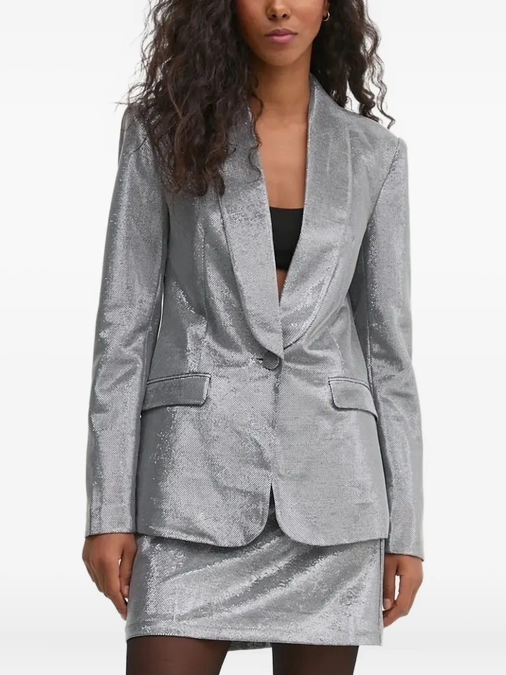 Pedro Del Hierro Metallic Single-breasted Blazer In Silver