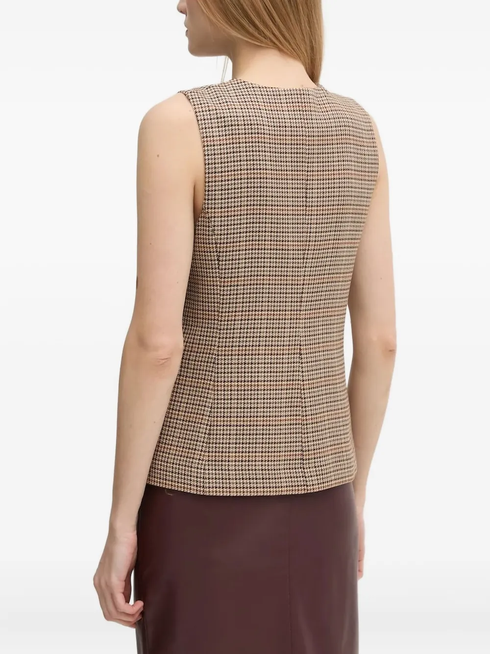 Pedro Del Hierro Mouwloze top met pied-de-poule print Bruin