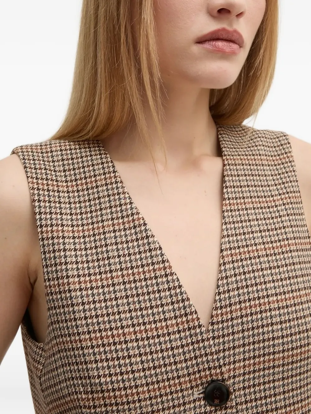 Pedro Del Hierro Mouwloze top met pied-de-poule print Bruin