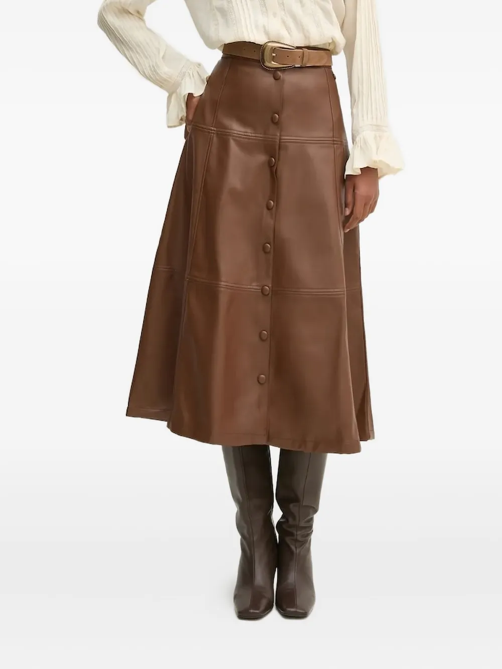 Pedro Del Hierro Button-front Paneled Midi Skirt In Brown