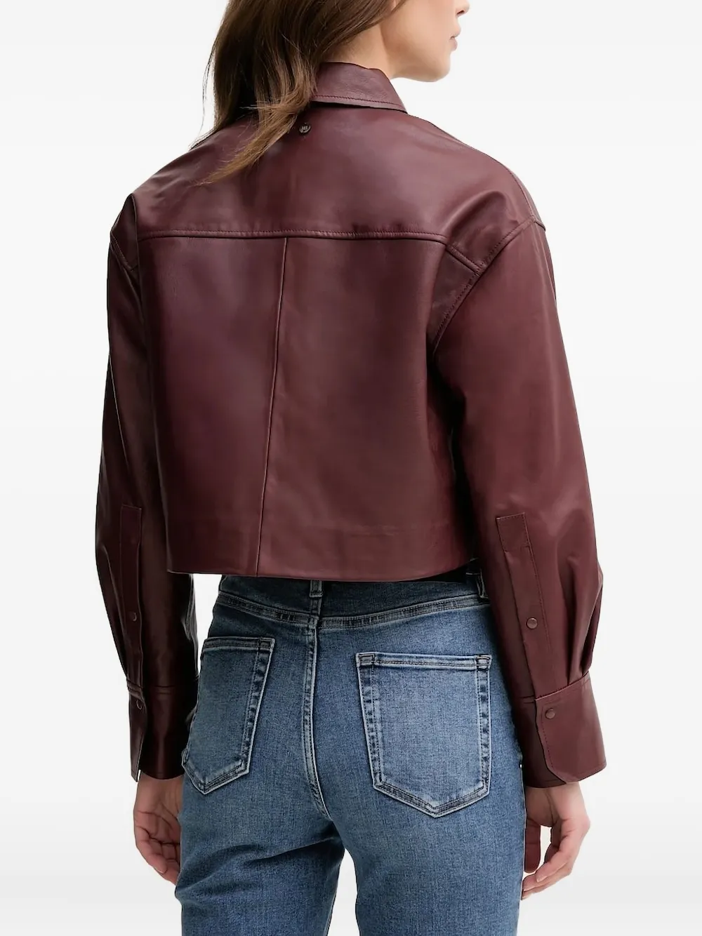 Pedro Del Hierro Button-fastening Cropped Leather Jacket In Brown