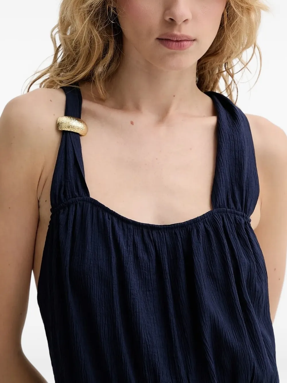 Sessùn Helene cross-back gold-detail maxi dress Blauw