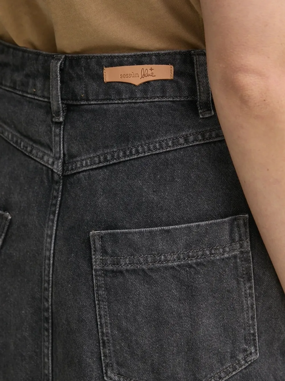 Sessun Front-button Denim Midi Skirt In Gray