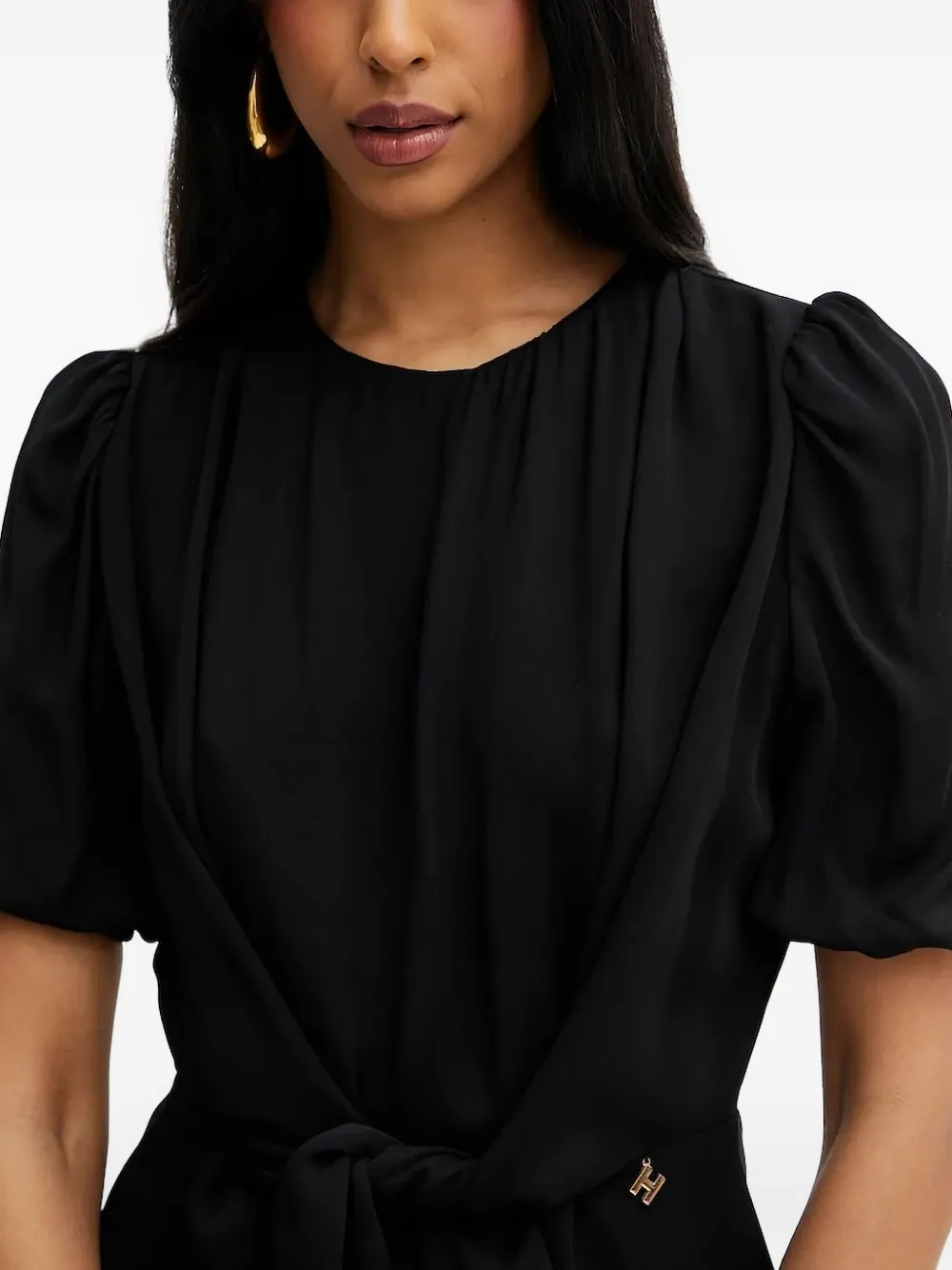 Silvian Heach Puff-sleeve Tie-front Dress In Black