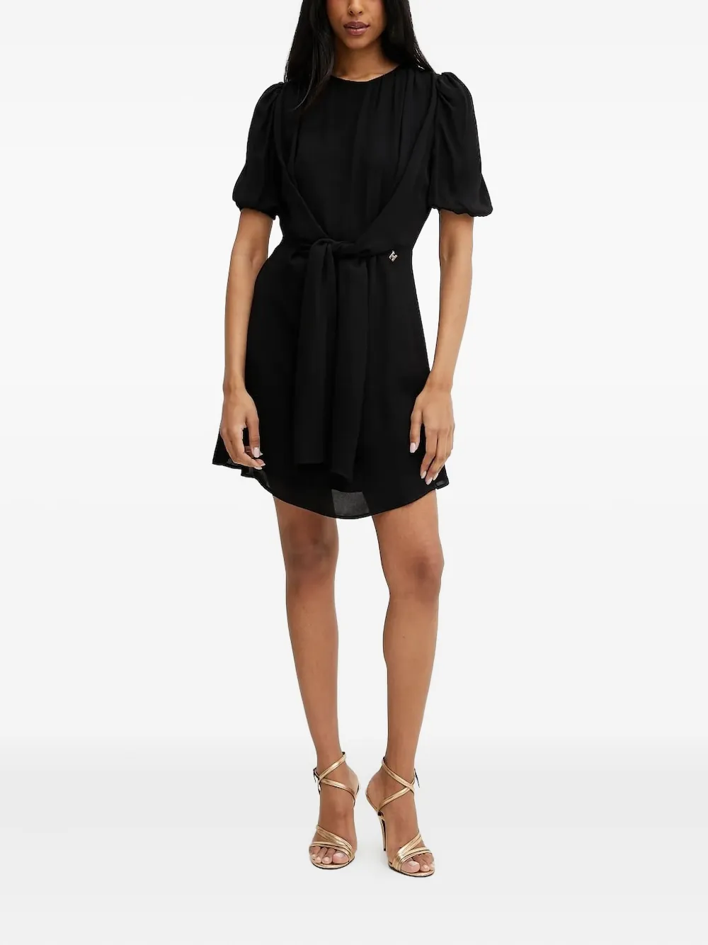 Silvian Heach Puff-sleeve Tie-front Dress In Black
