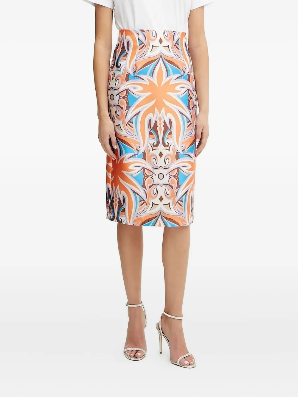 Silvian Heach Abstract-print Midi Skirt In Brown