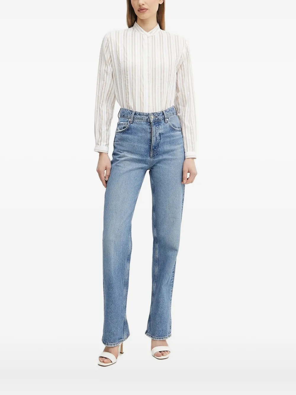 Silvian Heach Striped Lace-insert Shirt In White