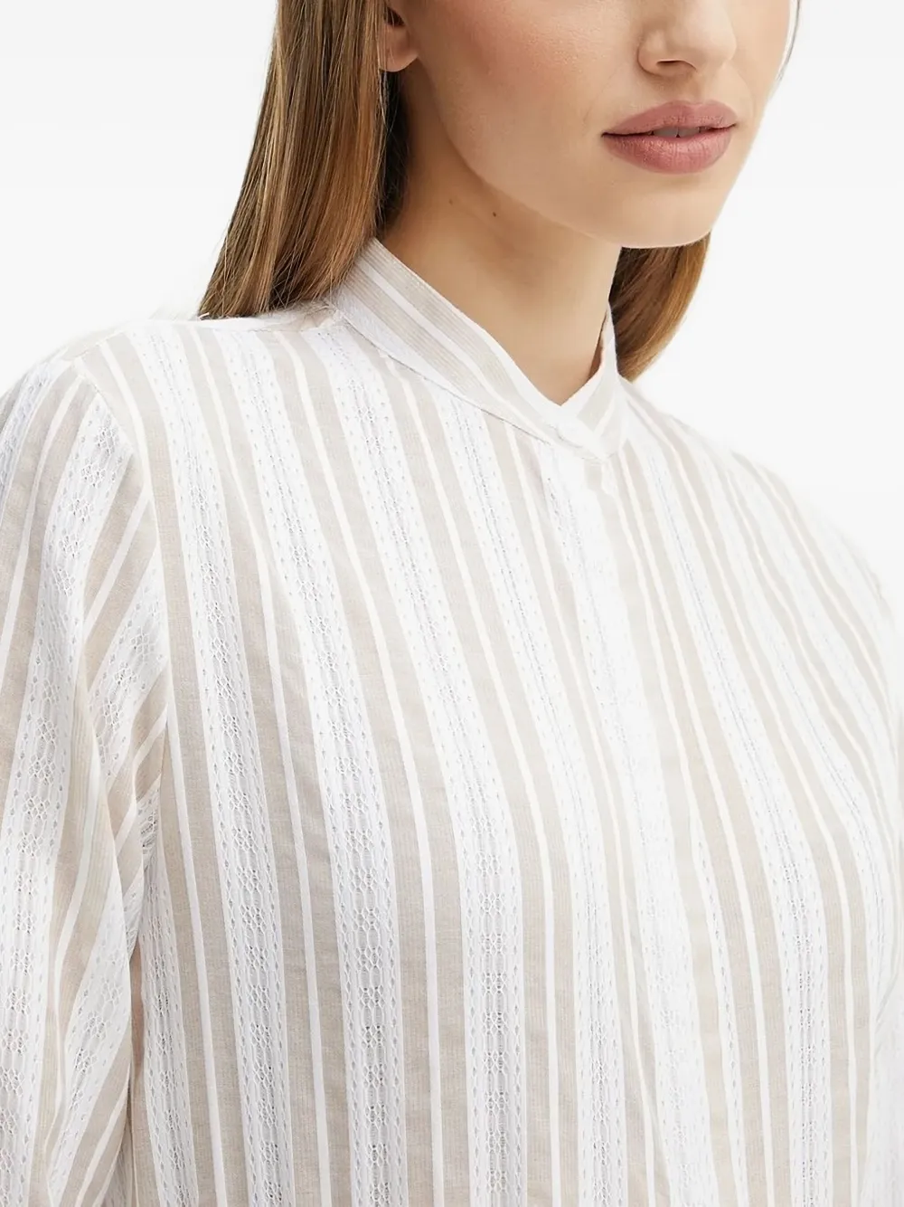 Silvian Heach Striped Lace-insert Shirt In White