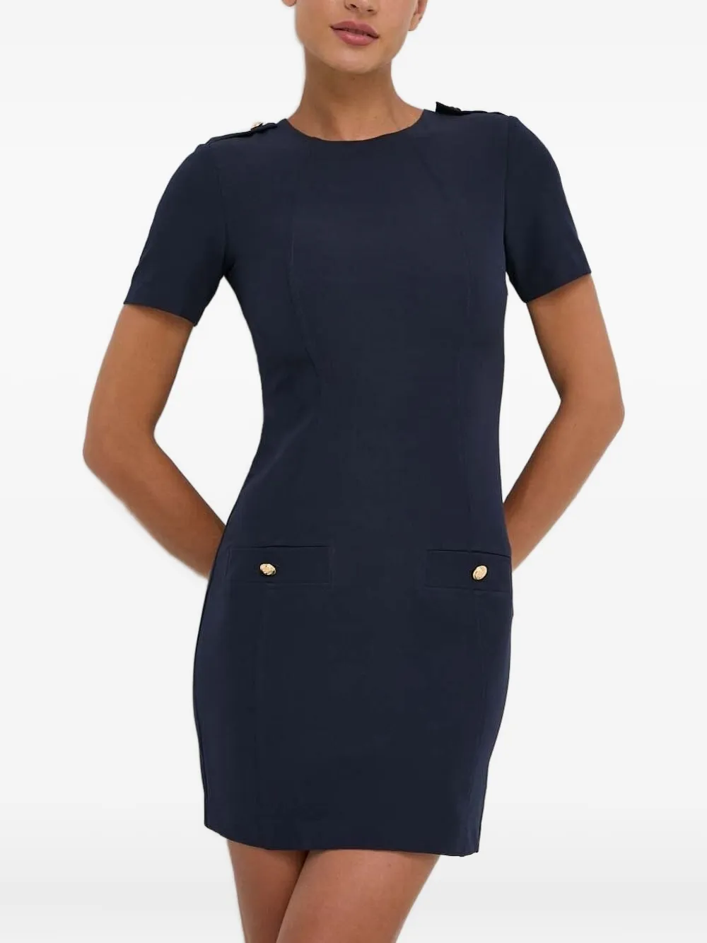 Silvian Heach Button-detailed Short-sleeve Dress In Blue