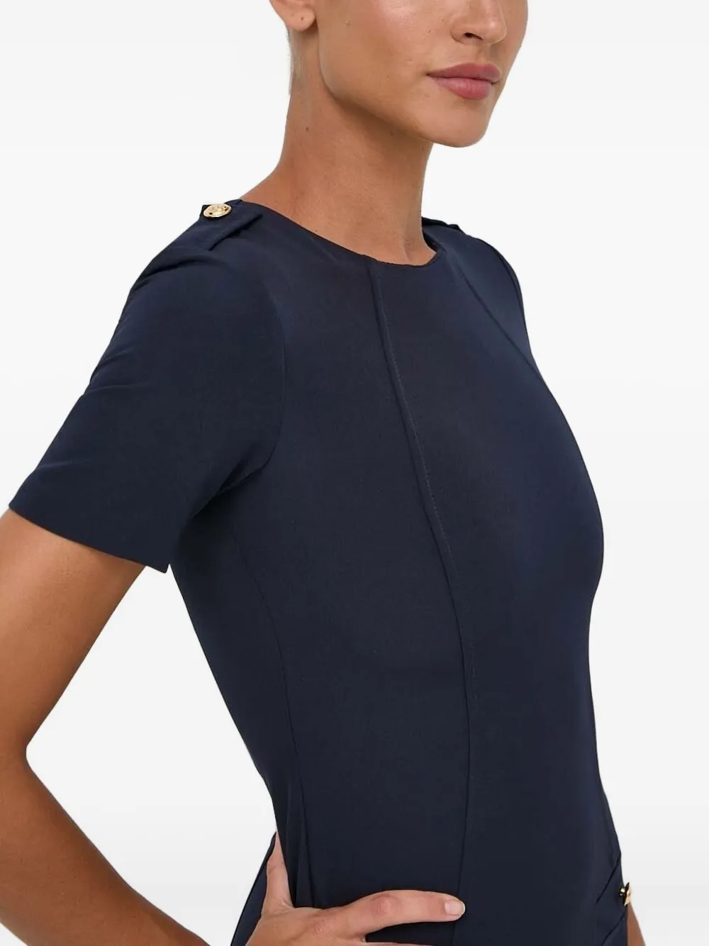 Silvian Heach Button-detailed Short-sleeve Dress In Blue