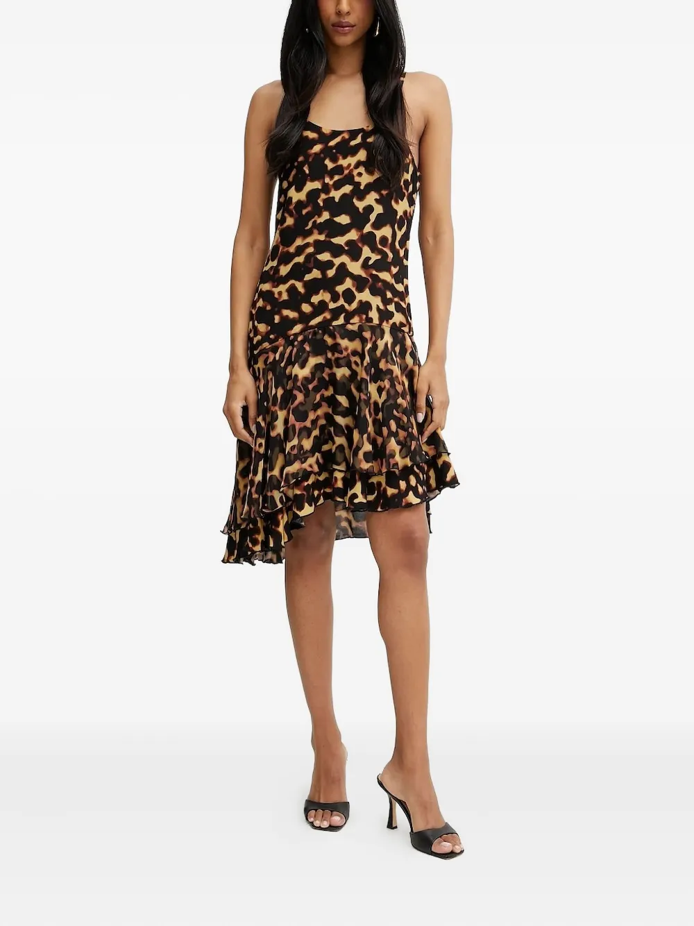 Silvian Heach Tortoiseshell Print Ruffled Mni Dress In Black
