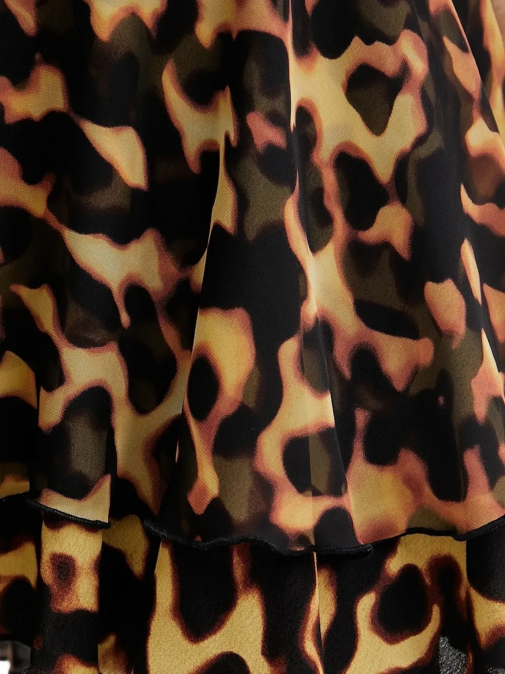 Silvian Heach Tortoiseshell Print Ruffled Mni Dress In Black