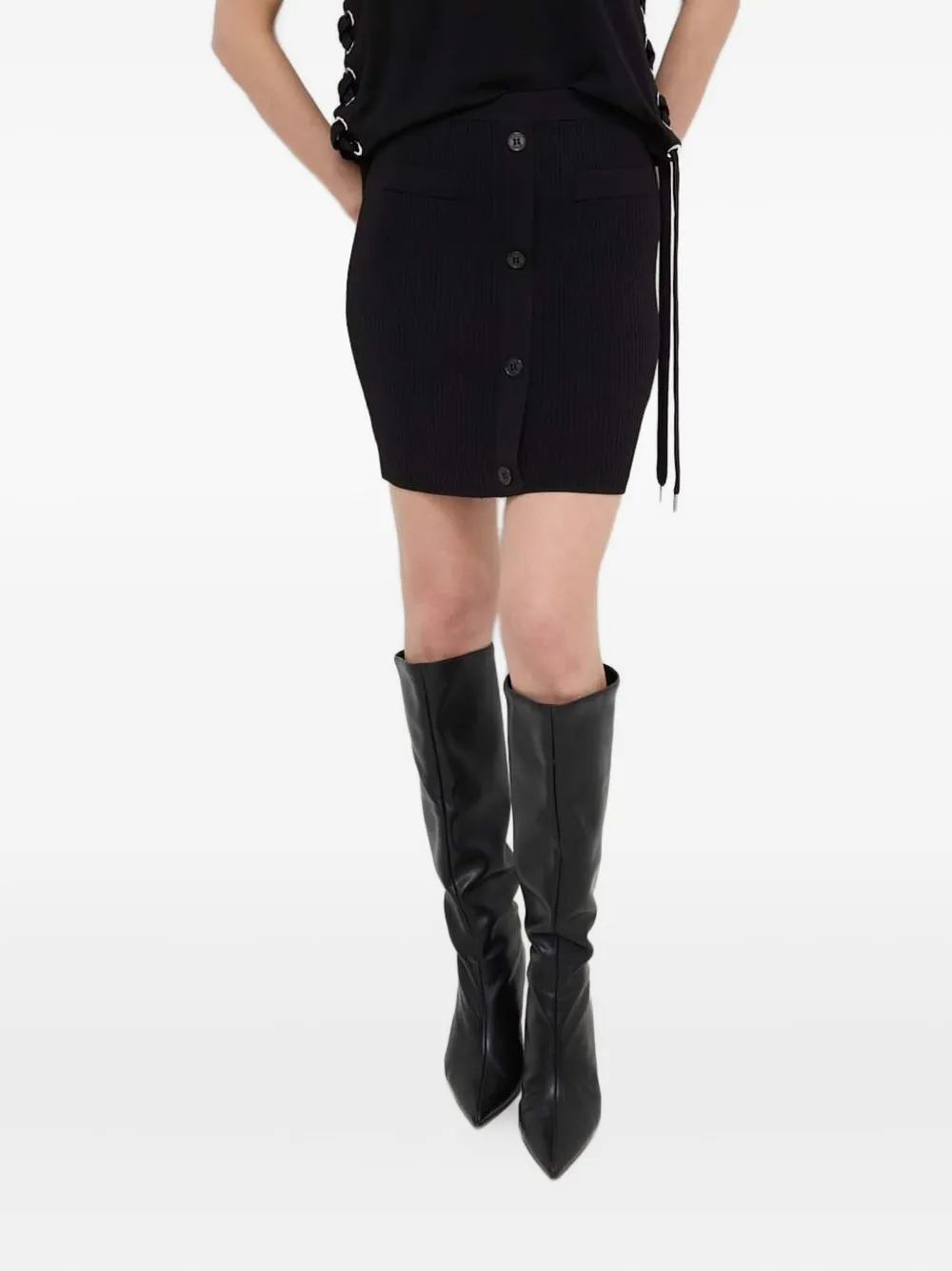 Silvian Heach Geribbelde mini-rok met knoopsluiting - Zwart