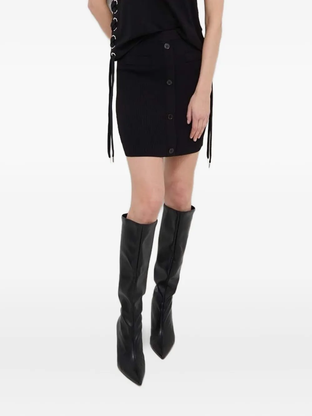 Silvian Heach Button-fastening Ribbed Mini Skirt In Black