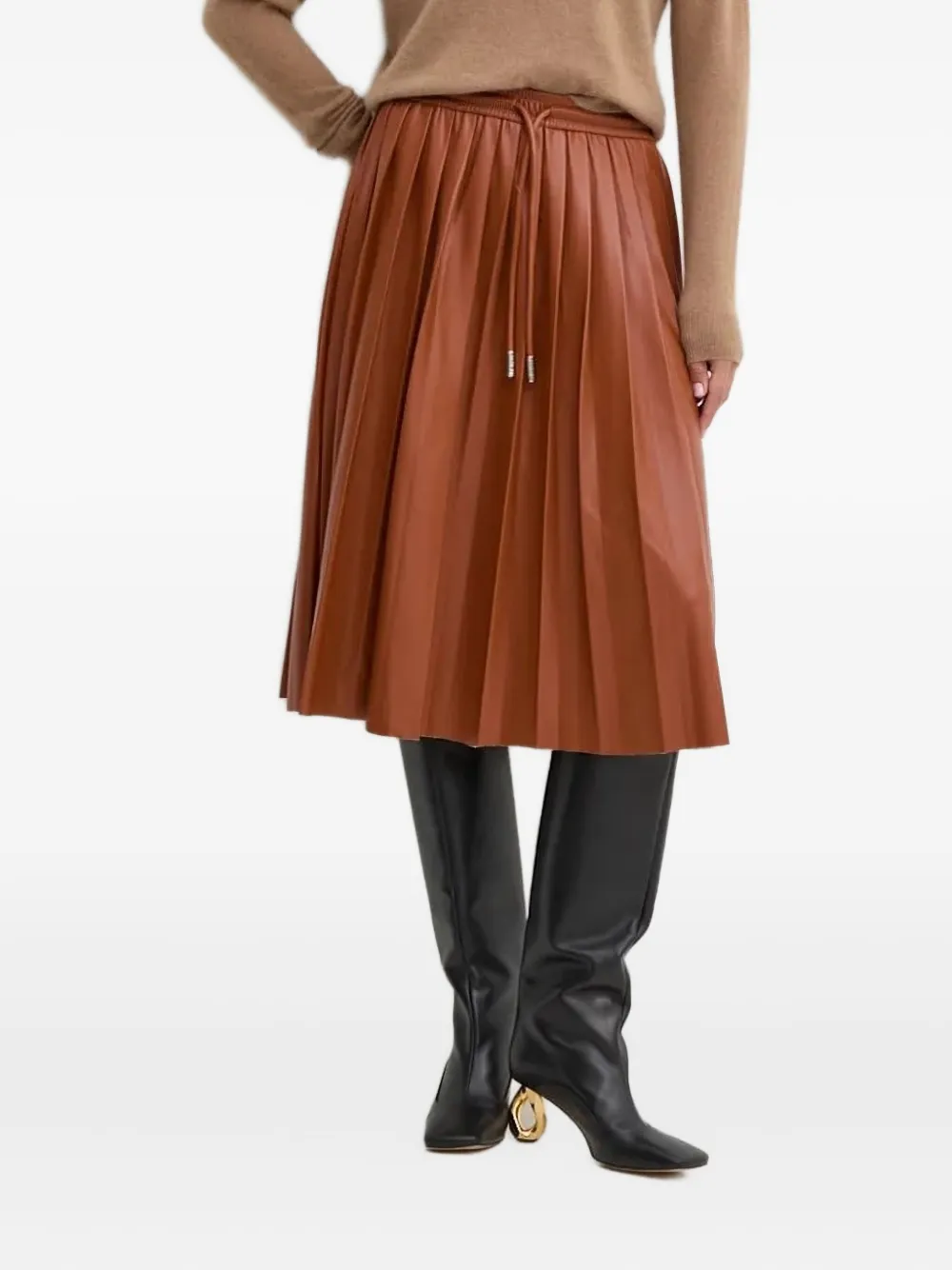 Silvian Heach Pleated Drawstring Midi Skirt In Brown