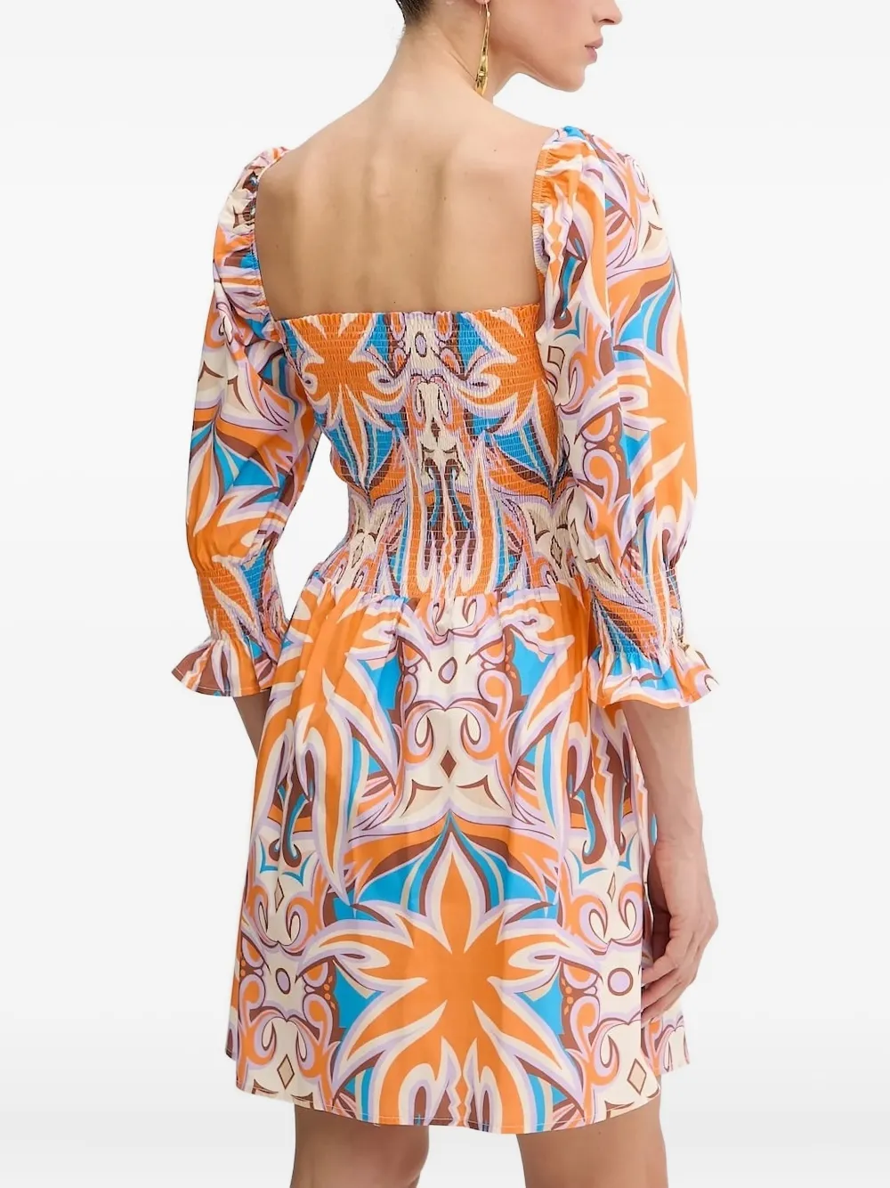 Silvian Heach Square-neck Smocked Mini Dress In Orange
