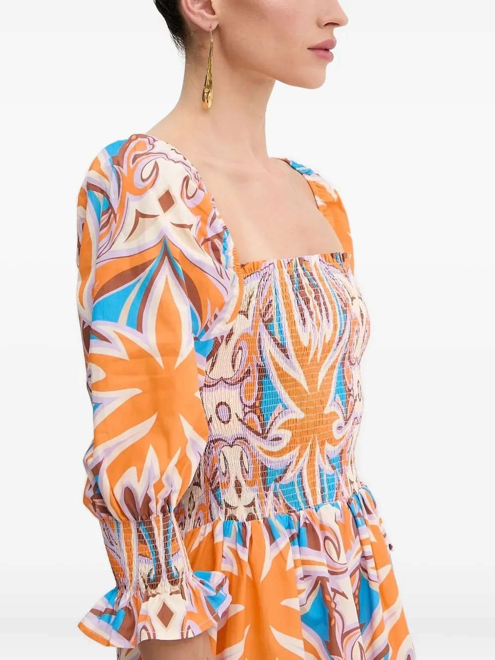 Silvian Heach Square-neck Smocked Mini Dress In Orange