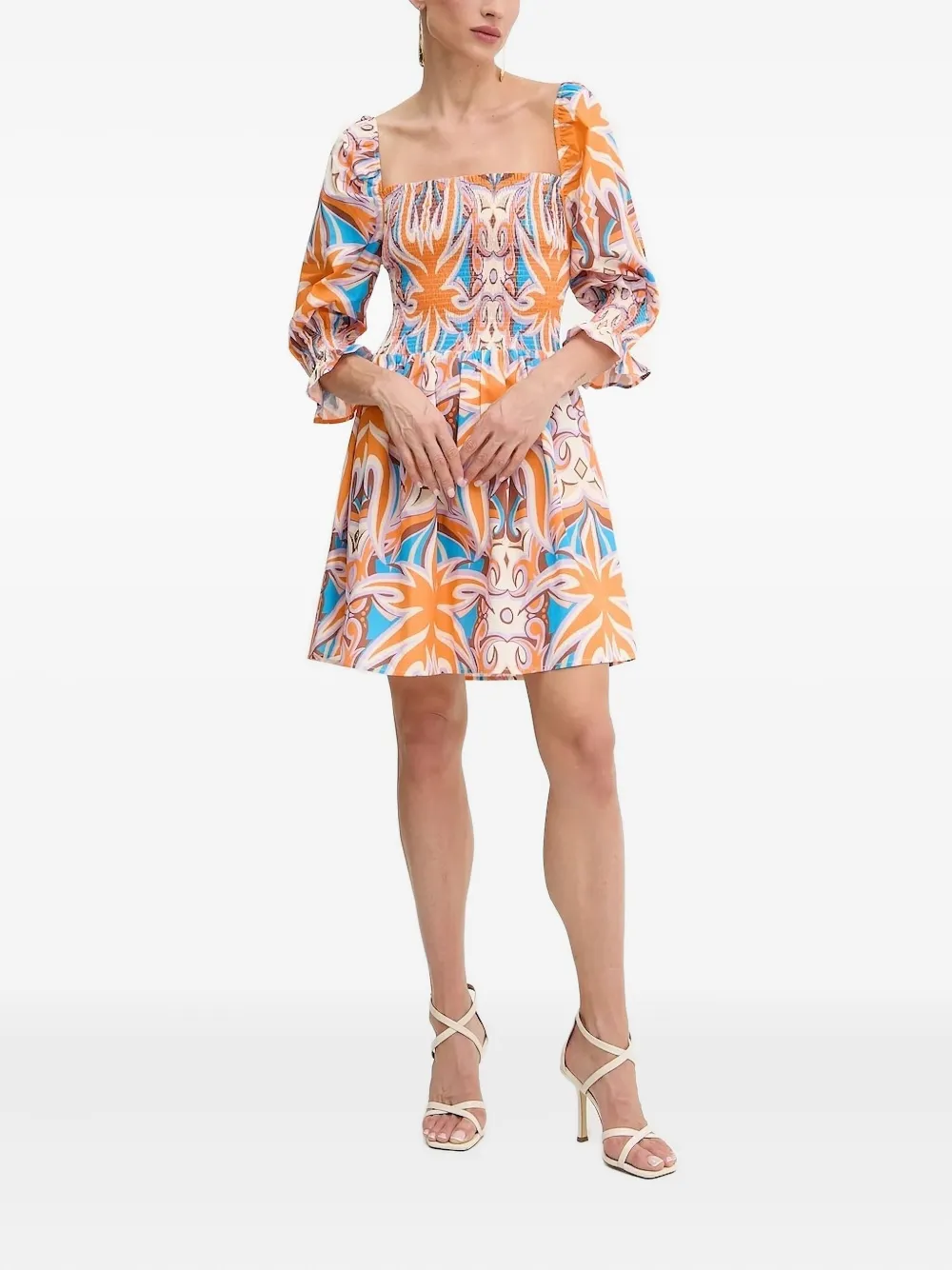 Silvian Heach Square-neck Smocked Mini Dress In Orange